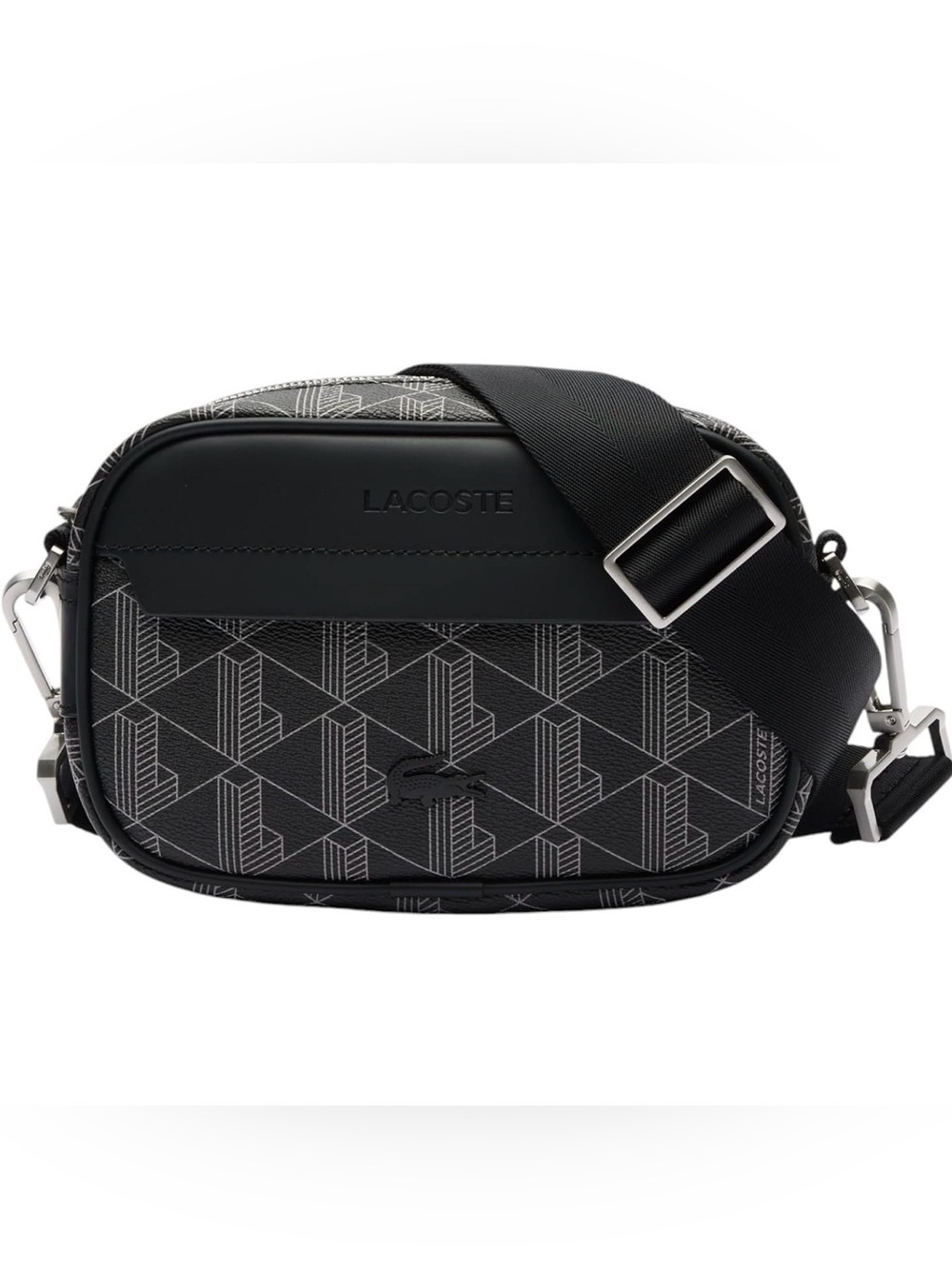 Lacoste Black Geometric Belt Bag for Men